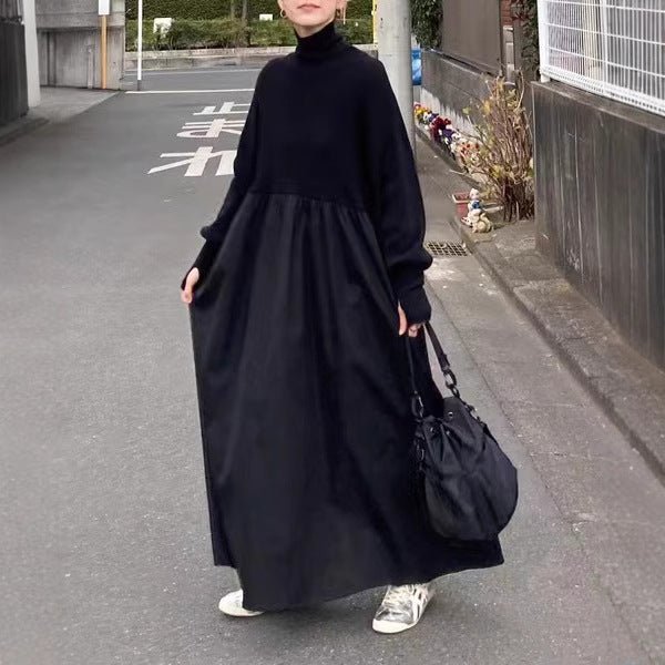 Oversized Turtleneck Maxi Dress | Bubble Sleeve Sweater Dress(MS180)