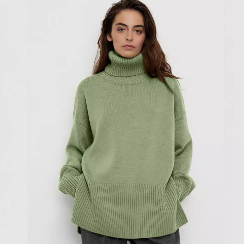 Oversized Turtleneck Sweater with Side Slits(MS251)