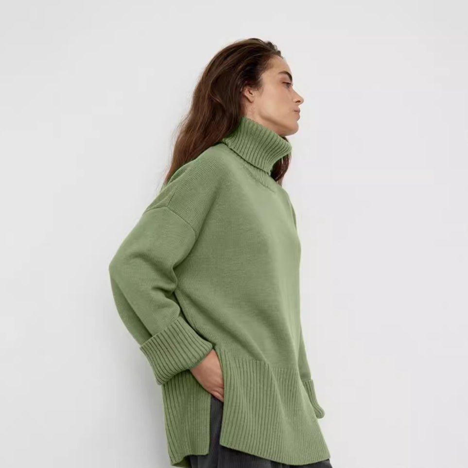 Oversized Turtleneck Sweater with Side Slits(MS251)