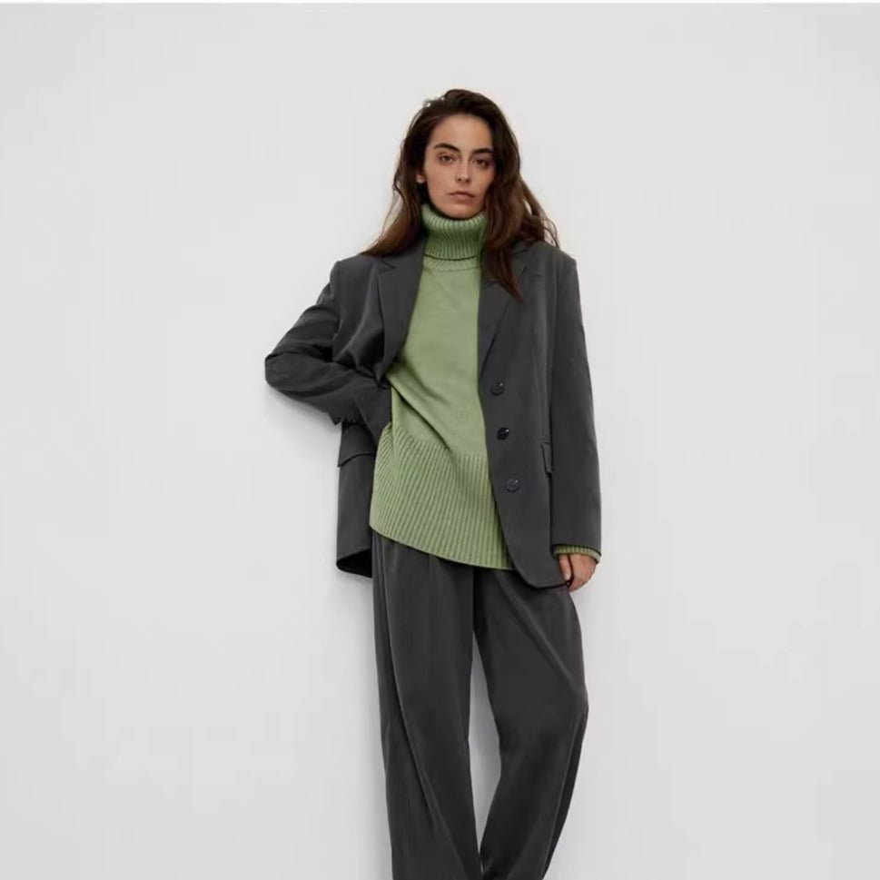 Oversized Turtleneck Sweater with Side Slits(MS251)