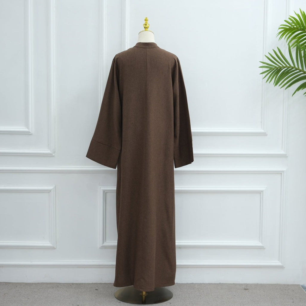 Oversized V-Neck Abaya with Pockets | Solid Color Maxi Dress with Wide Cuffs(MA331)
