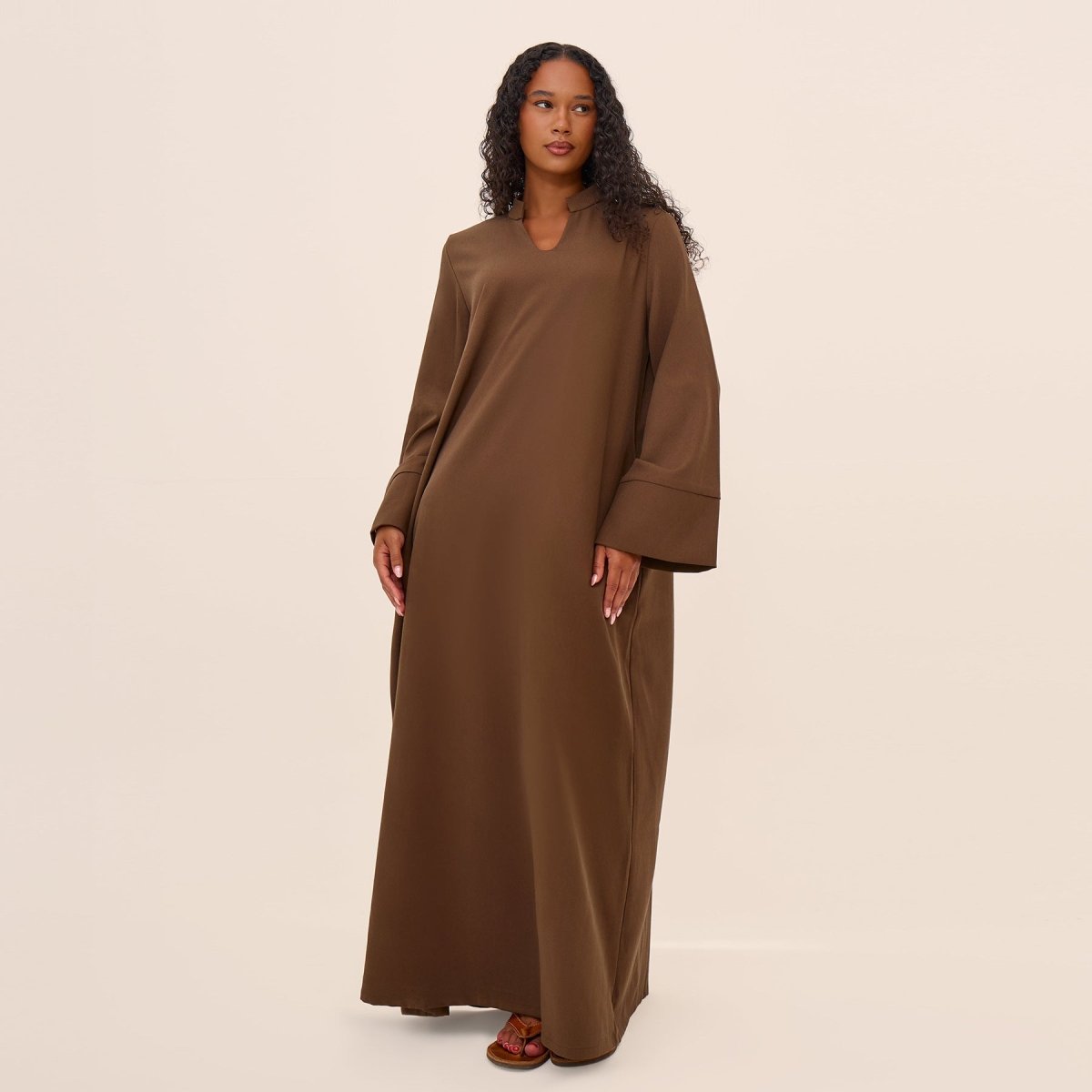 Oversized V-Neck Abaya with Pockets | Solid Color Maxi Dress with Wide Cuffs(MA331)