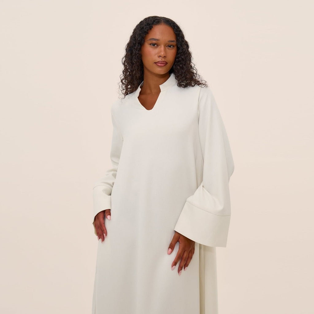 Oversized V-Neck Abaya with Pockets | Solid Color Maxi Dress with Wide Cuffs(MA331)