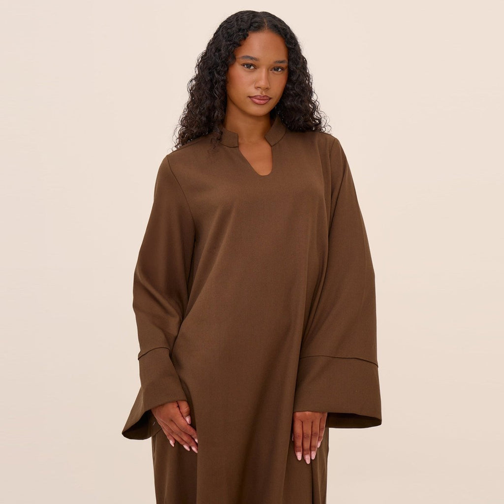 Oversized V-Neck Abaya with Pockets | Solid Color Maxi Dress with Wide Cuffs(MA331)