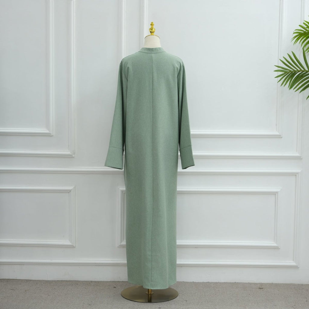 Oversized V-Neck Abaya with Pockets | Solid Color Maxi Dress with Wide Cuffs(MA331)