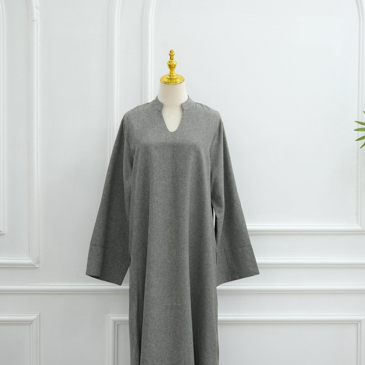 Oversized V-Neck Abaya with Pockets | Solid Color Maxi Dress with Wide Cuffs(MA331)