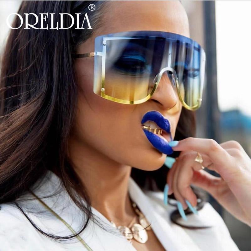 Oversized Women Blue & Yellow Gradient Sunglasses  Fashionable Rimless In Metal For Female New Shades Personality Eyewear