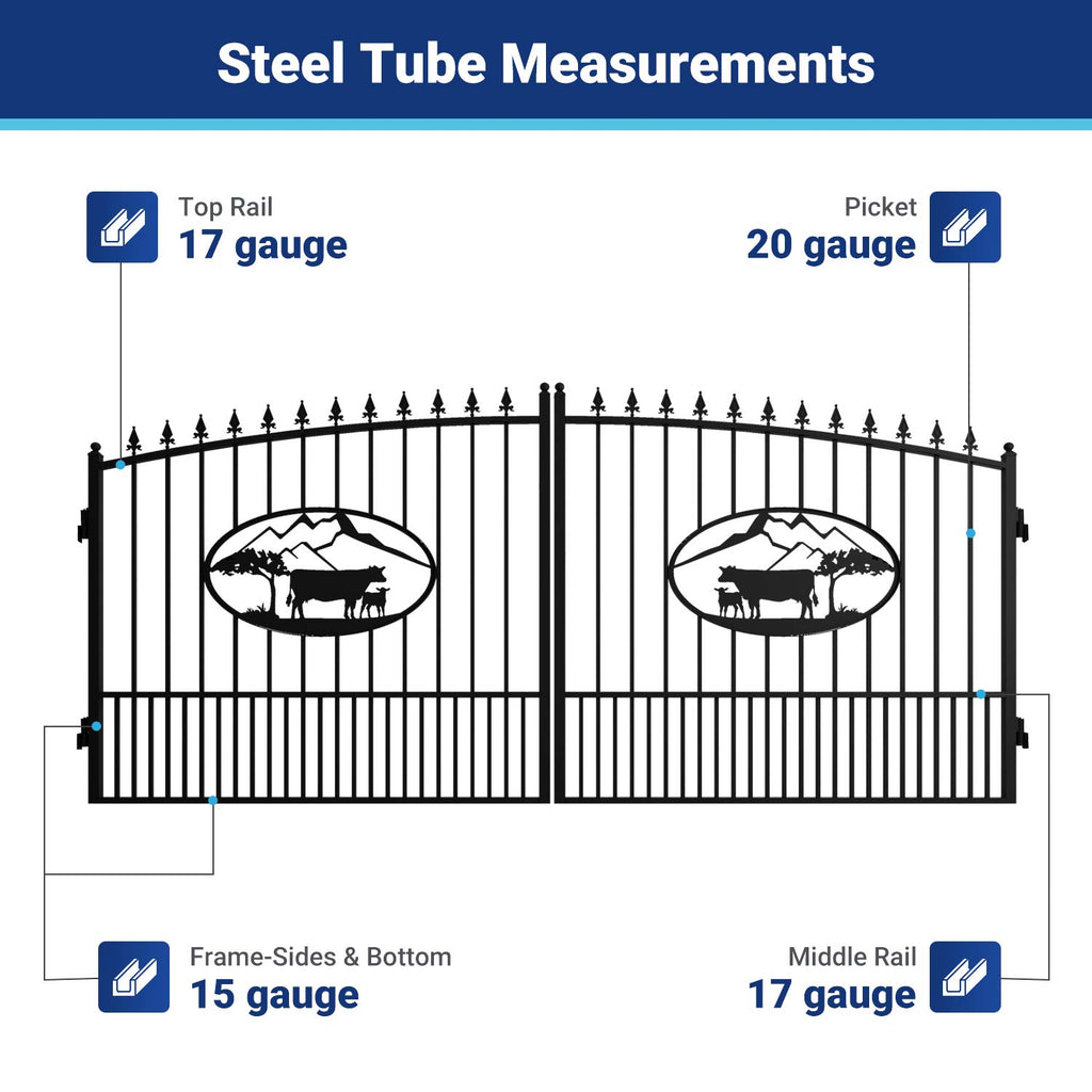 14x8 ft Steel Dual Swing Driveway Gate