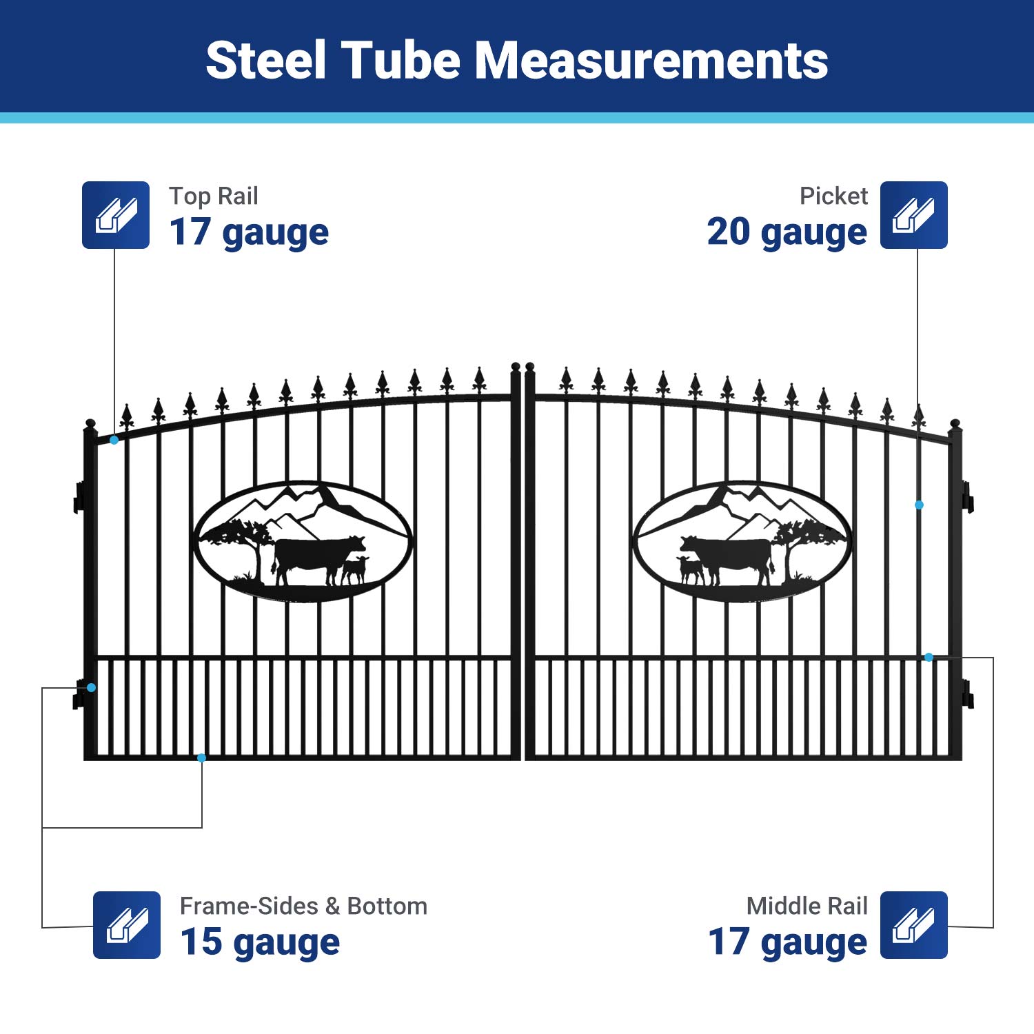 14x8 ft Steel Dual Swing Driveway Gate