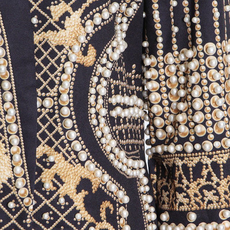 Pearl & Bead Embellished Vintage Blazer | Geometric Print Luxury Jacket(MS218)