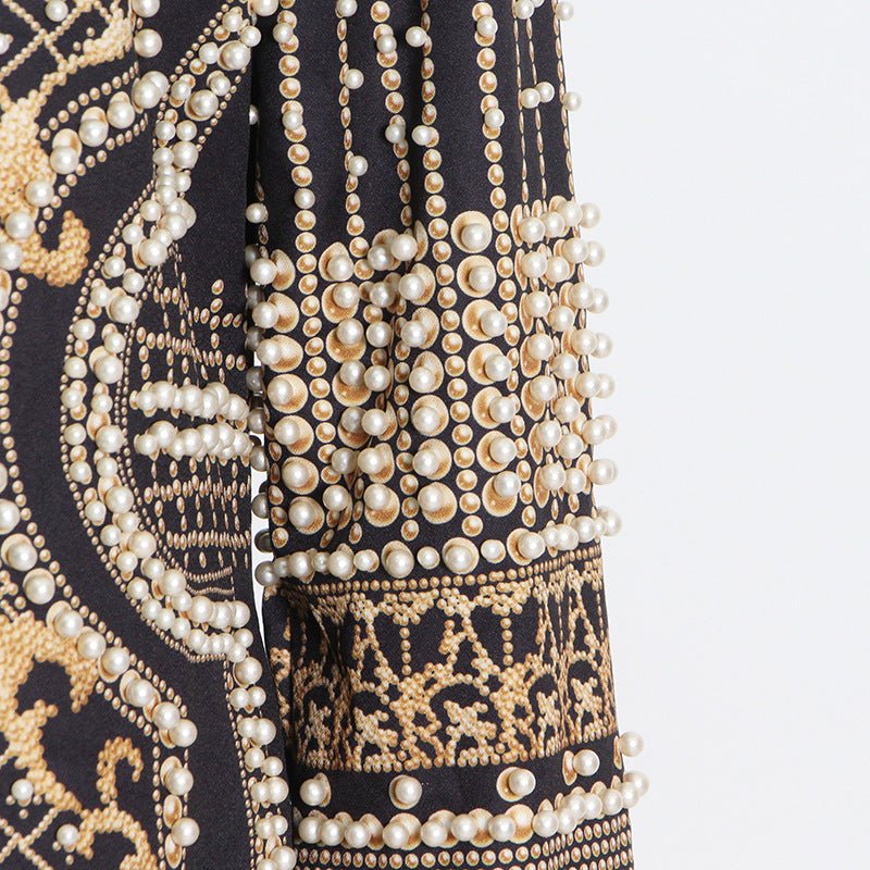 Pearl & Bead Embellished Vintage Blazer | Geometric Print Luxury Jacket(MS218)