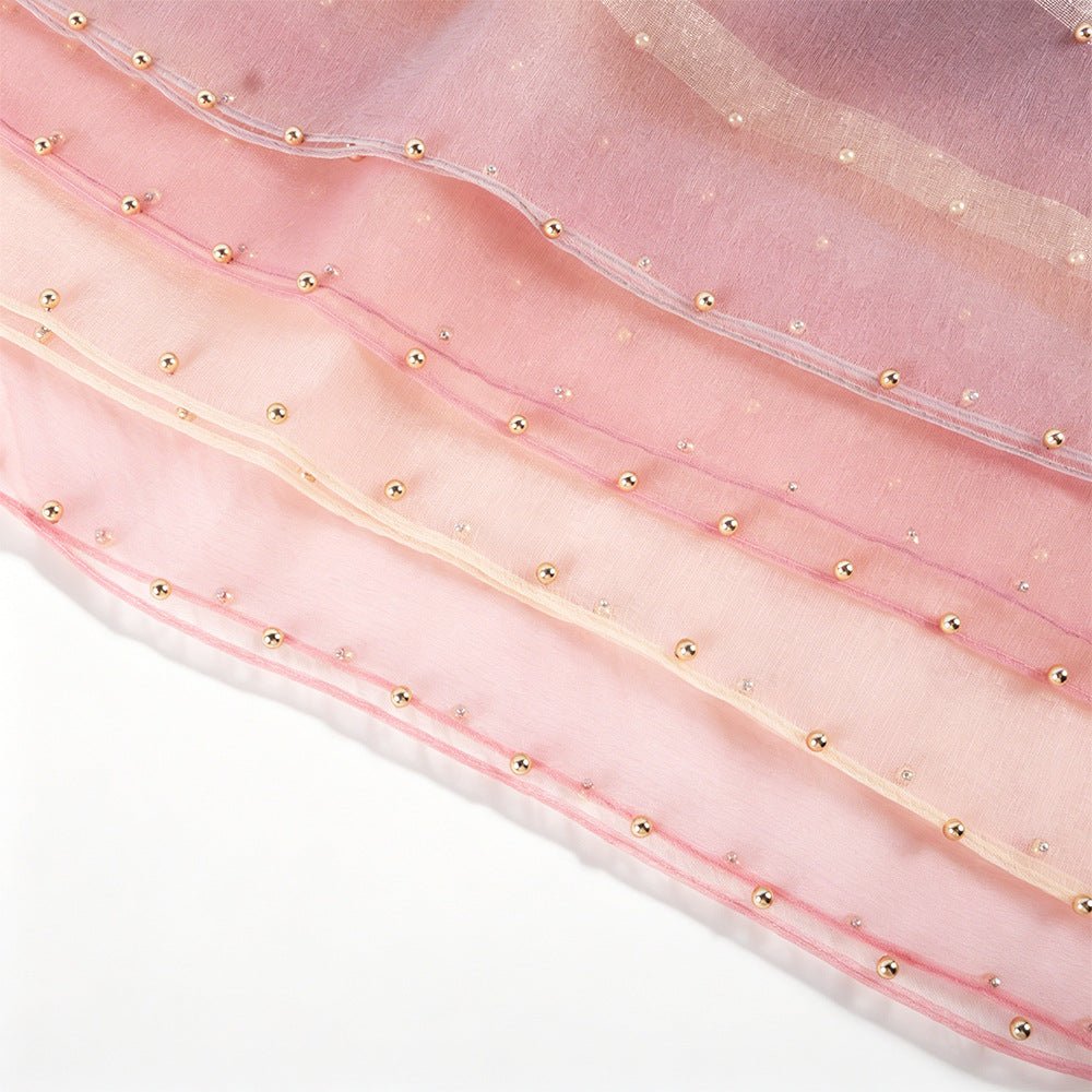 Pearl Beaded Gold Border Chiffon Hijab Shawl(MH236)