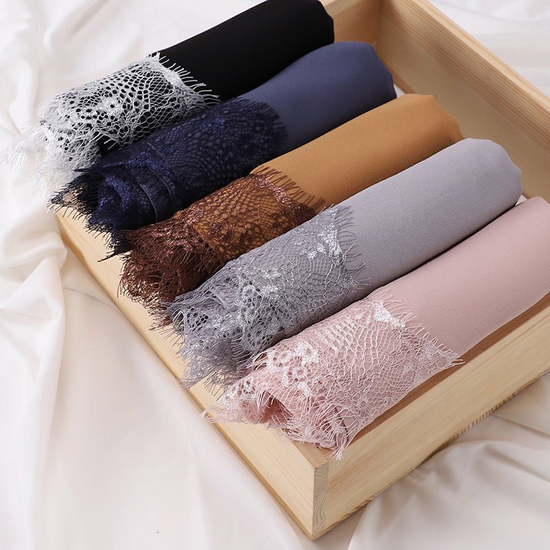 Pearl Chiffon Hijab with Lace Trim (MH218)
