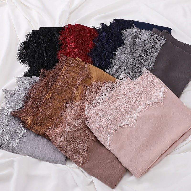 Pearl Chiffon Hijab with Lace Trim (MH218)