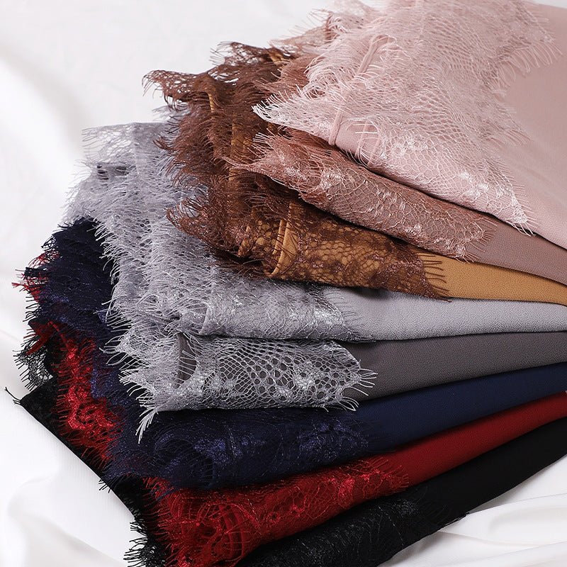 Pearl Chiffon Hijab with Lace Trim (MH218)