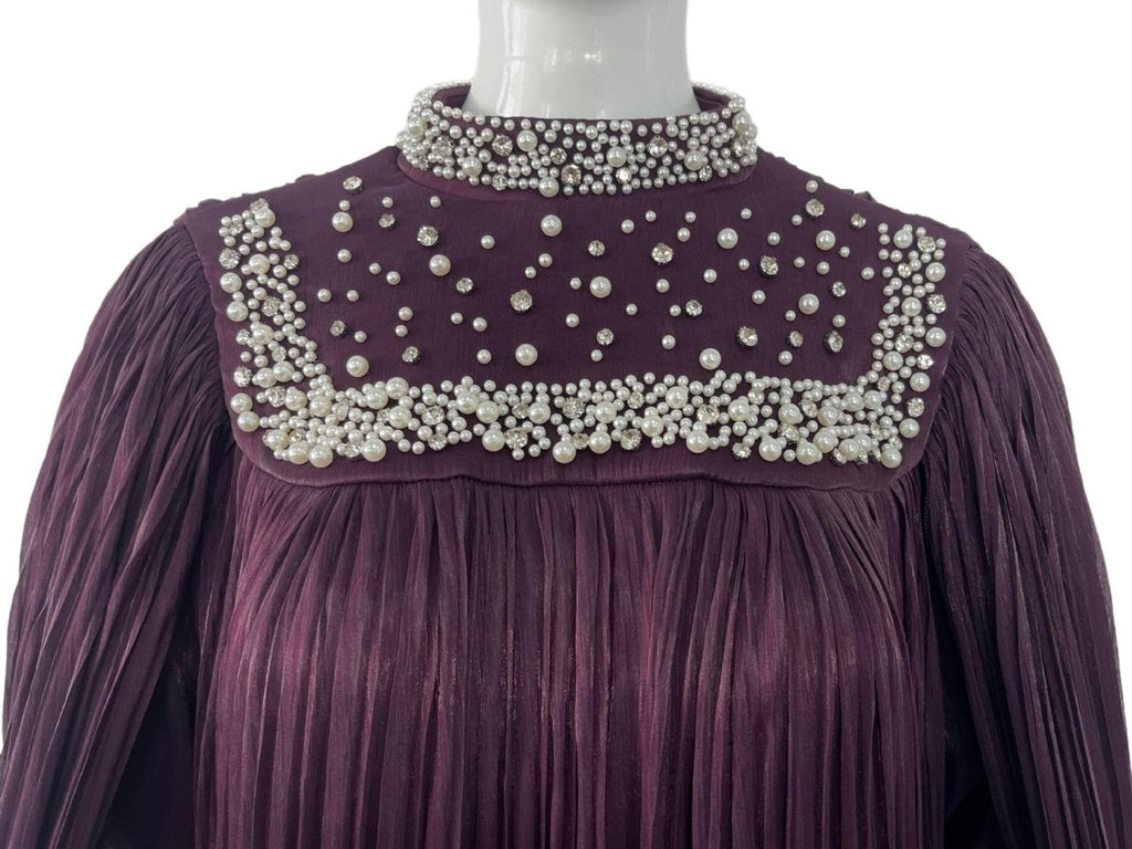 Pearl & Crystal Beaded Pleated Chiffon Maxi Gown(MA441)