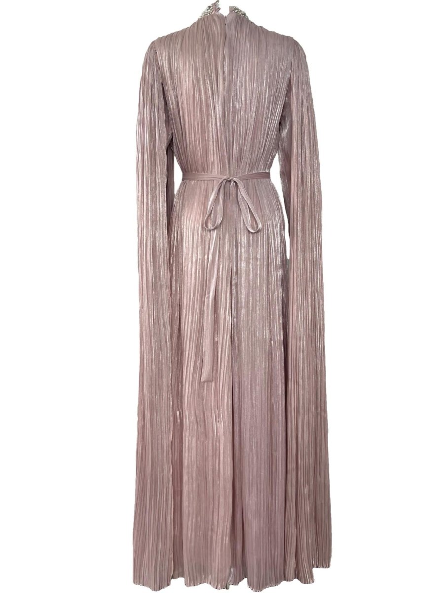 Pearl & Crystal Beaded Pleated Chiffon Maxi Gown(MA441)