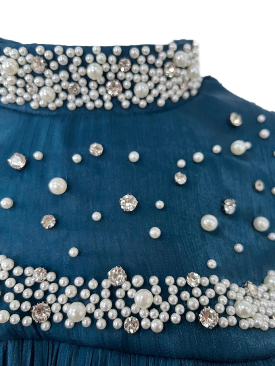 Pearl & Crystal Beaded Pleated Chiffon Maxi Gown(MA441)