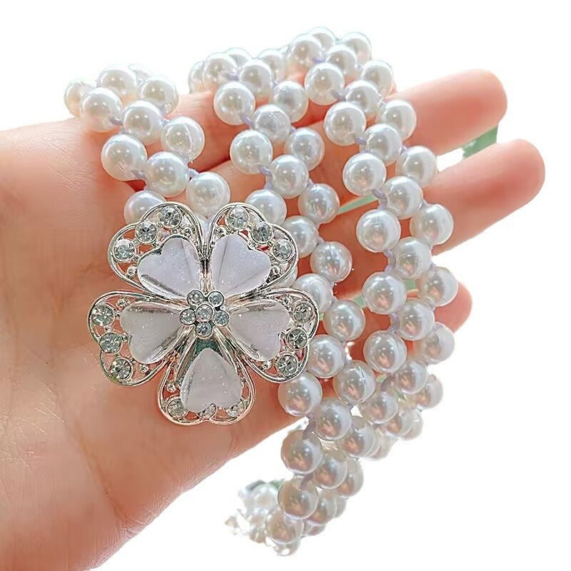 Pearl Elastic Waist Belt | Rhinestone Flower Stretch Belt(MAC362)