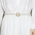 Pearl Elastic Waist Belt | Rhinestone Flower Stretch Belt(MAC362)
