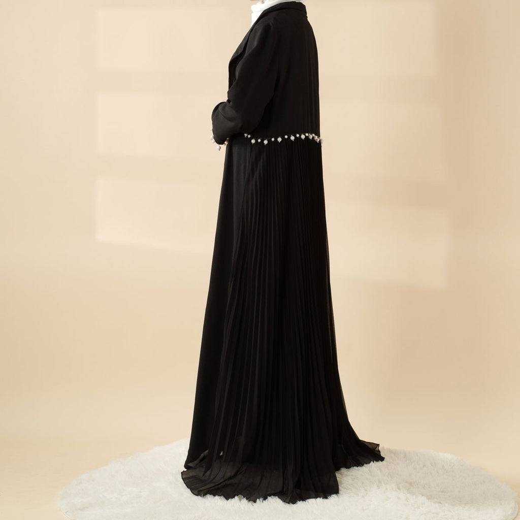 Pearl Embellished Accordion Pleat Back Open Abaya (MOA127)