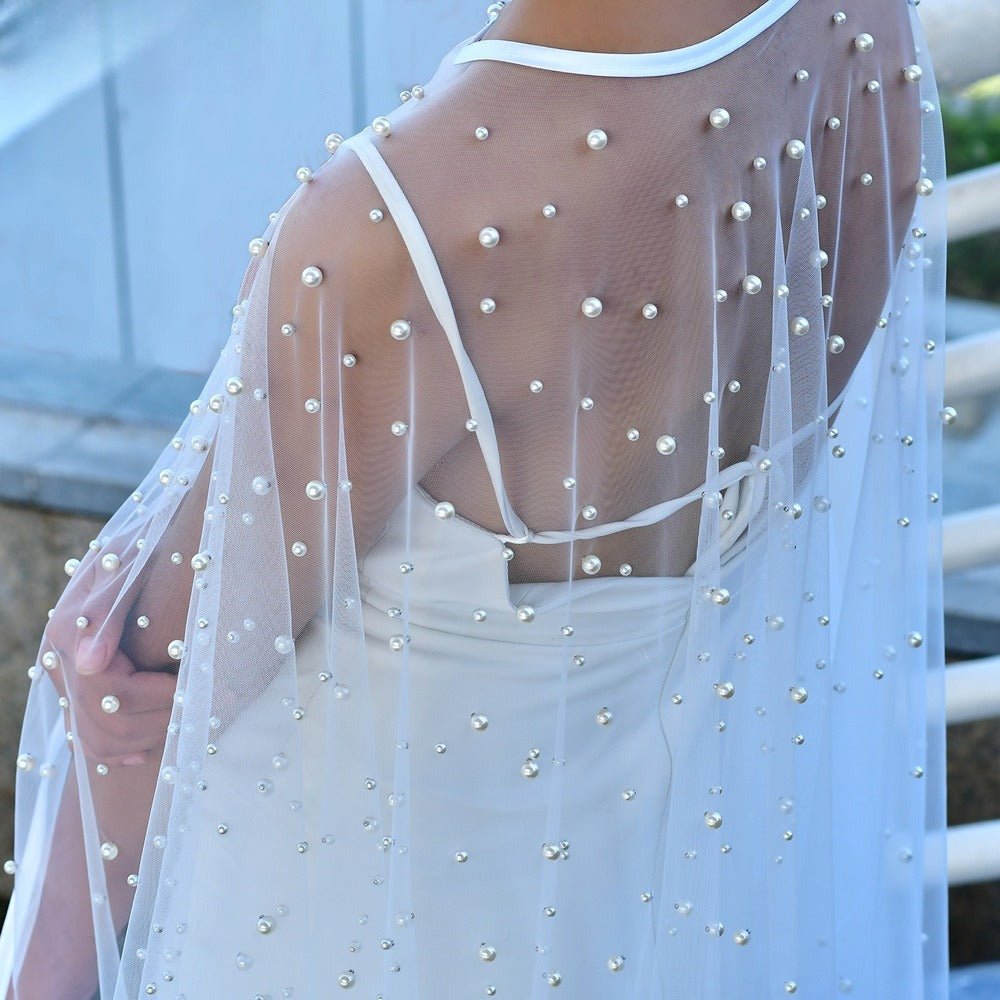 Pearl Embellished Bridal Cape(MAC374)