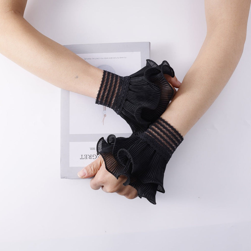 Pearl Embellished Double Ruffle Cuff Sleeves (MAC420)