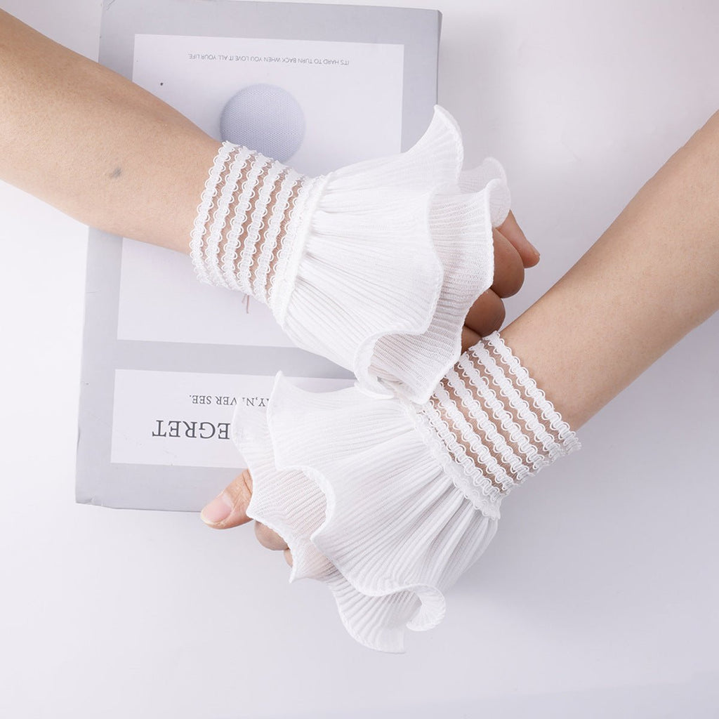 Pearl Embellished Double Ruffle Cuff Sleeves (MAC420)