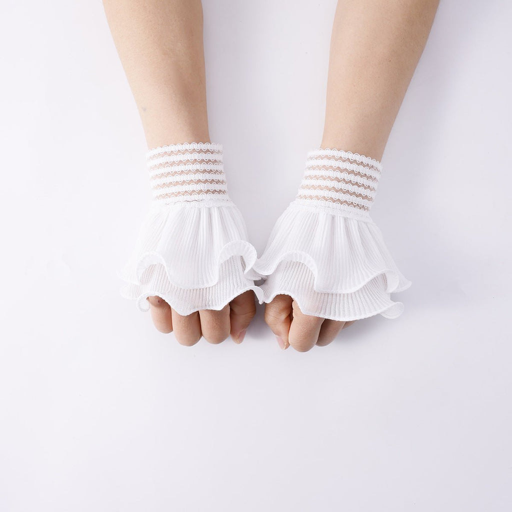 Pearl Embellished Double Ruffle Cuff Sleeves (MAC420)