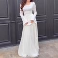Pearl-Embellished Square Neck Maxi Dress | Modest Gowns with Long Sleeves(MA269)