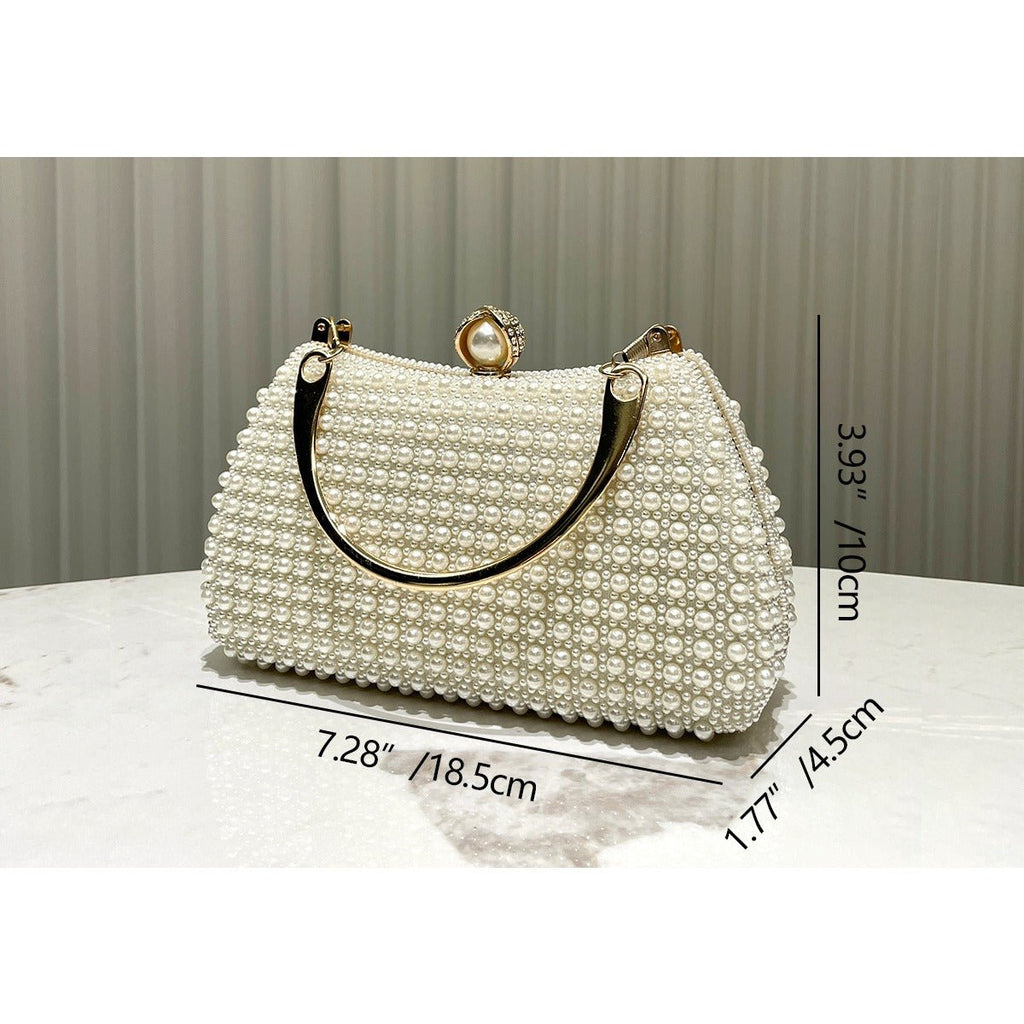 Pearl-Embellished Vintage-Inspired Beaded Box Bag Evening Clutch with Gold Accents (MAC248)