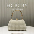 Pearl-Embellished Vintage-Inspired Beaded Box Bag Evening Clutch with Gold Accents (MAC248)