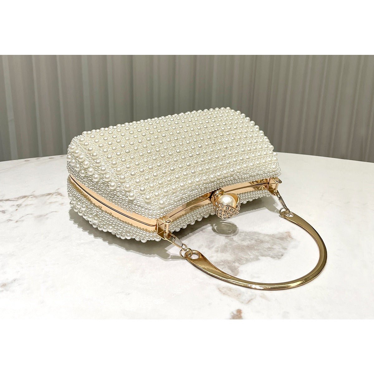 Pearl-Embellished Vintage-Inspired Beaded Box Bag Evening Clutch with Gold Accents (MAC248)