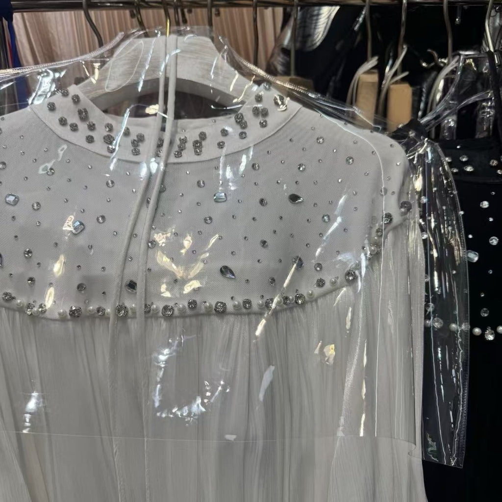 Pearl Embellished Yoke Maxi Dress(MS385)