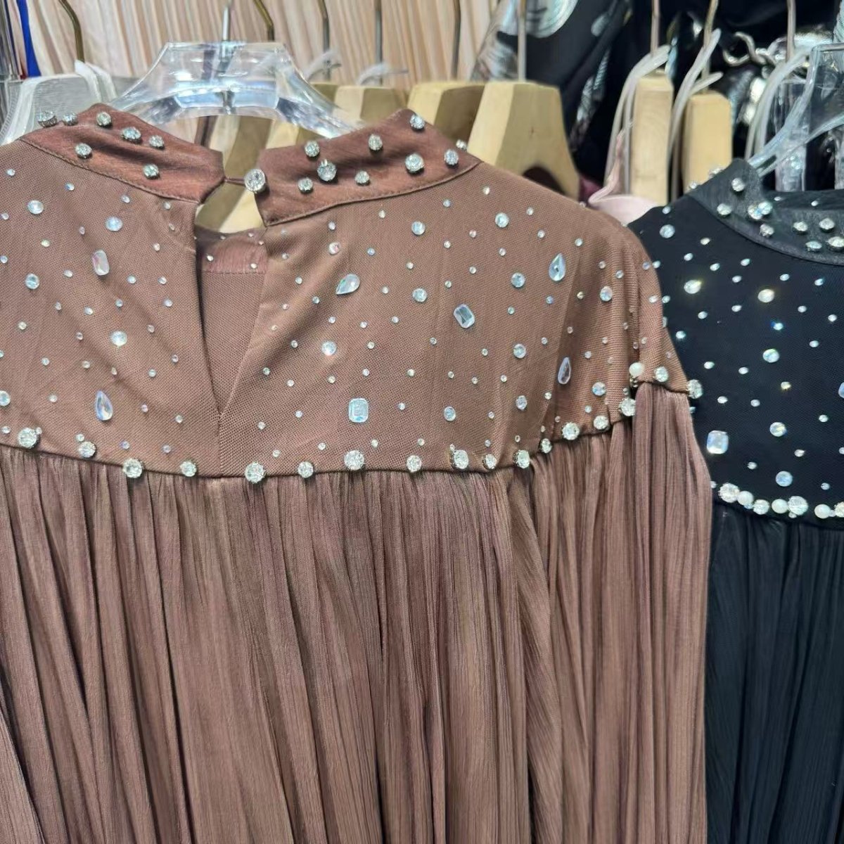 Pearl Embellished Yoke Maxi Dress(MS385)