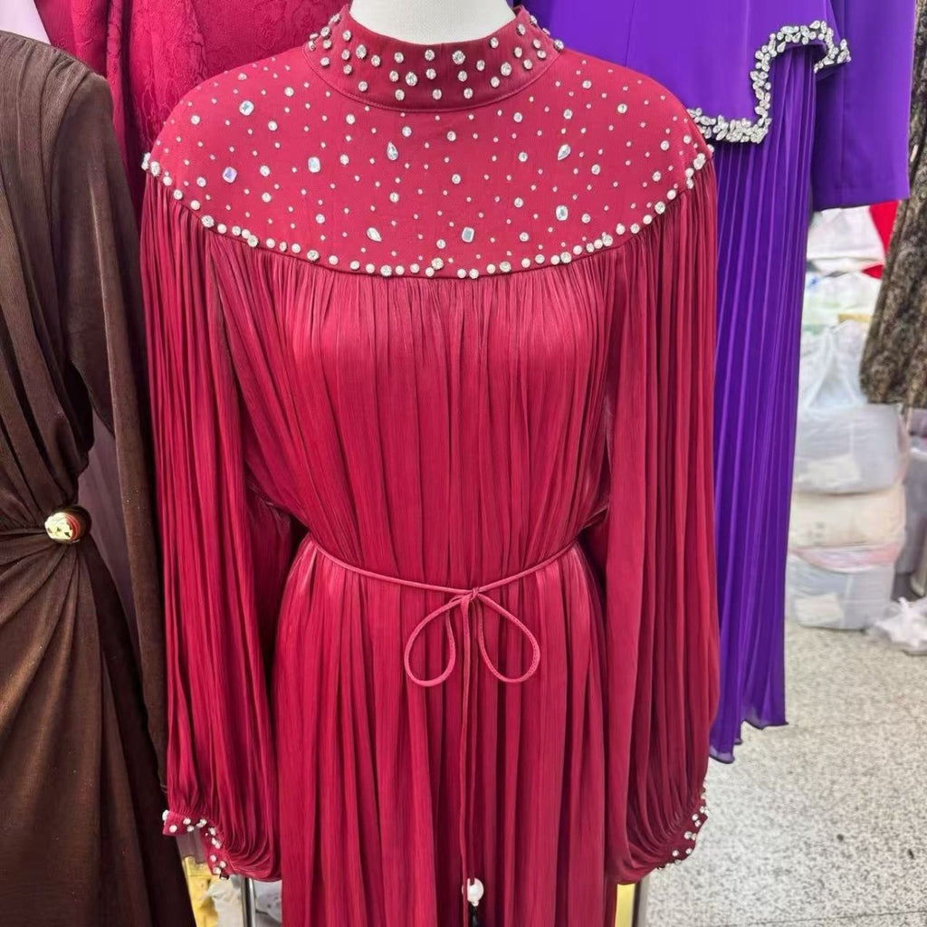 Pearl Embellished Yoke Maxi Dress(MS385)