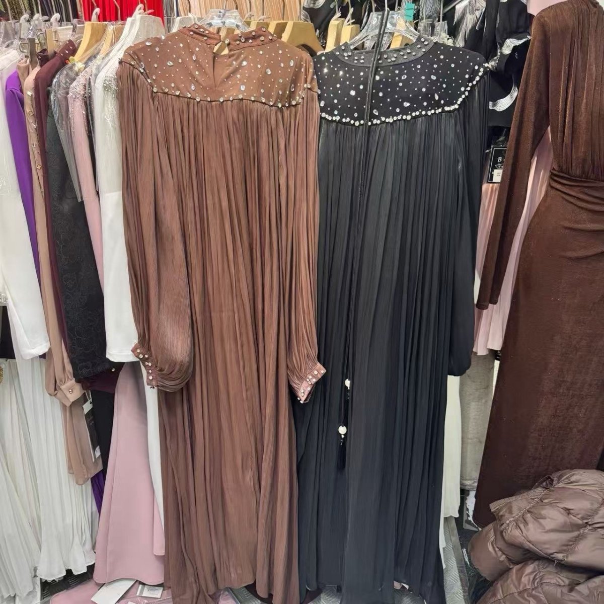 Pearl Embellished Yoke Maxi Dress(MS385)
