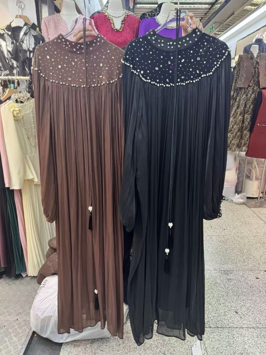 Pearl Embellished Yoke Maxi Dress(MS385)