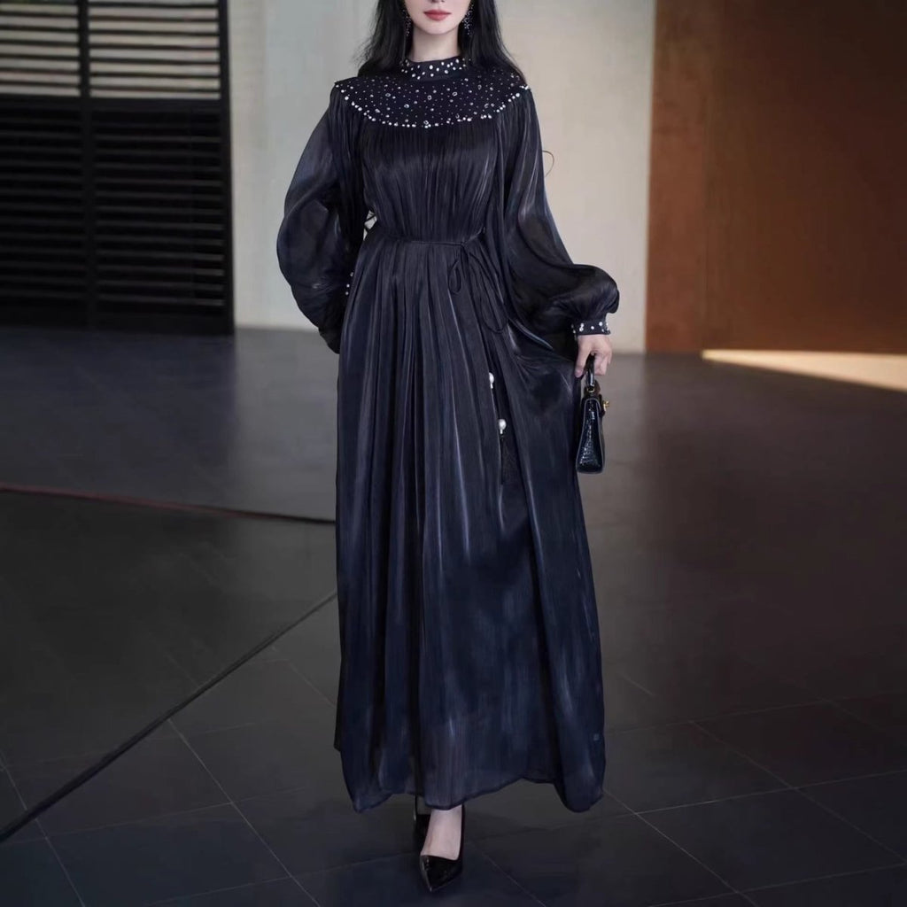 Pearl Embellished Yoke Maxi Dress(MS385)