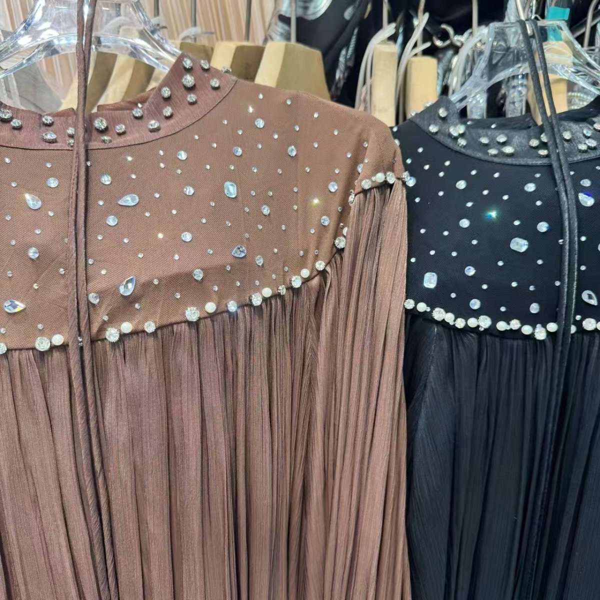 Pearl Embellished Yoke Maxi Dress(MS385)