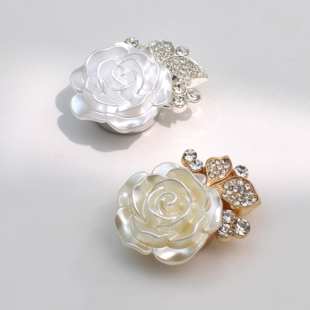 Pearl Rose Button Covers | Rhinestone Leaf Decorative Clips(MAC360)