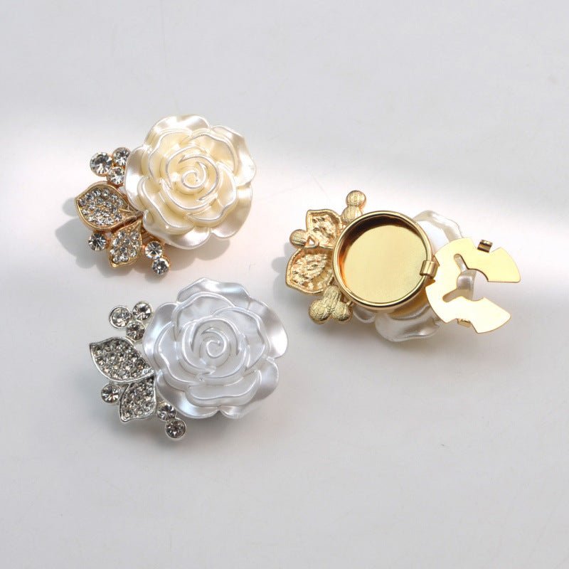 Pearl Rose Button Covers | Rhinestone Leaf Decorative Clips(MAC360)