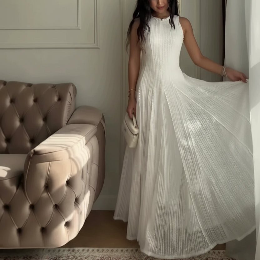Pearl-Trim Lace Overlay Maxi Dress Set(MS464)