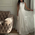 Pearl-Trim Lace Overlay Maxi Dress Set(MS464)