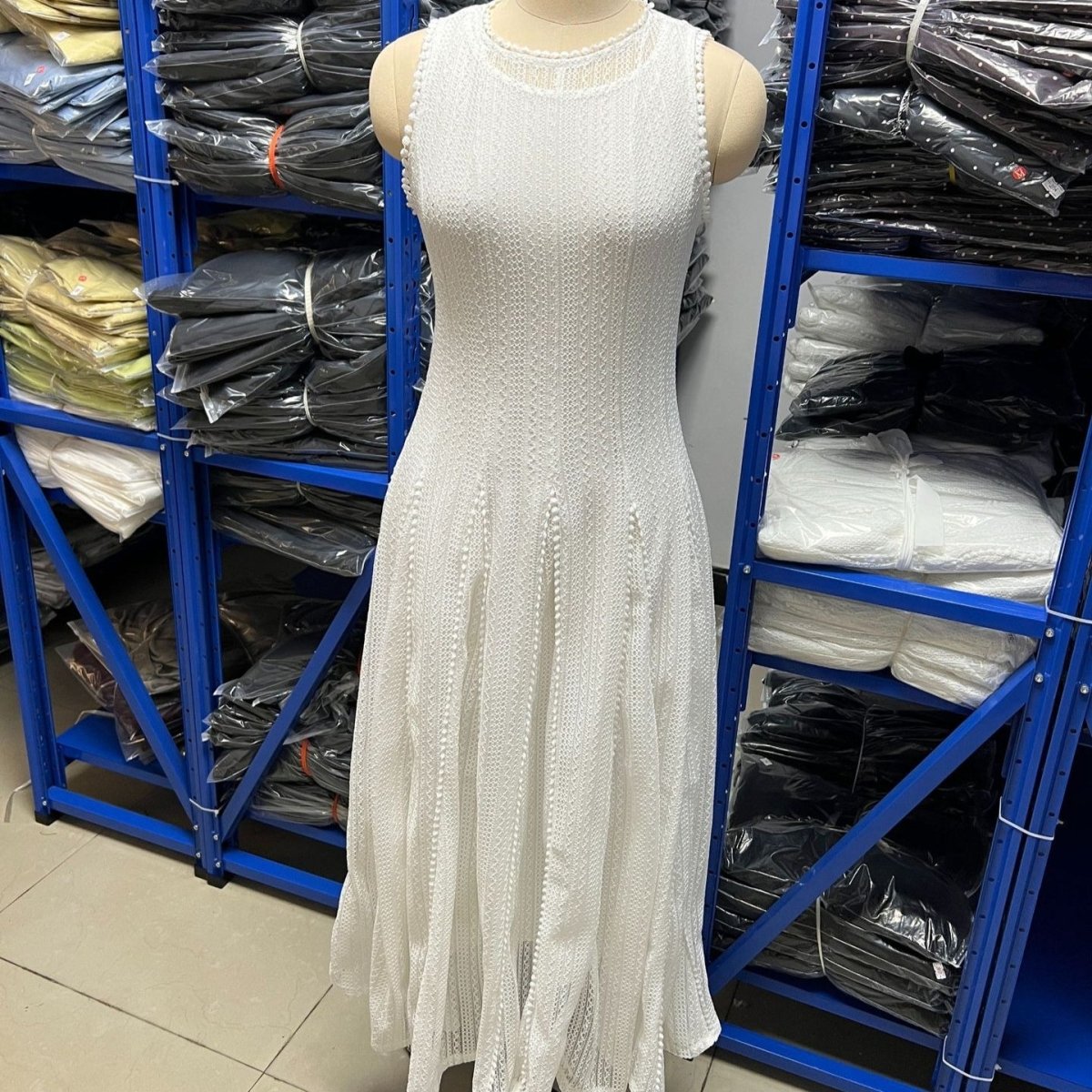 Pearl-Trim Lace Overlay Maxi Dress Set(MS464)