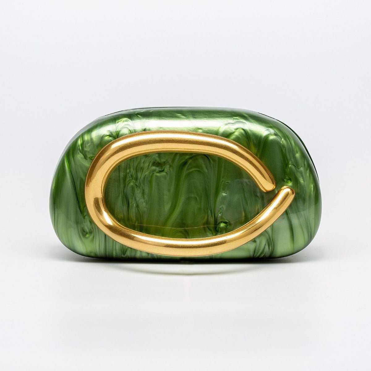 Pearlized Acrylic Gold-Tone Ring Handle Evening Bag - Wedding Banquet Shoulder Messenger Purse (MAC250)