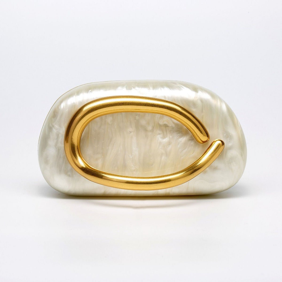 Pearlized Acrylic Gold-Tone Ring Handle Evening Bag - Wedding Banquet Shoulder Messenger Purse (MAC250)