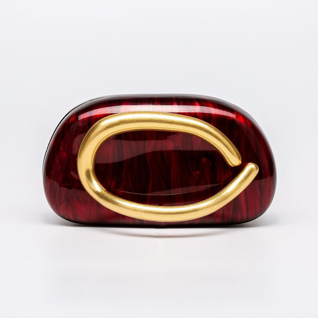 Pearlized Acrylic Gold-Tone Ring Handle Evening Bag - Wedding Banquet Shoulder Messenger Purse (MAC250)