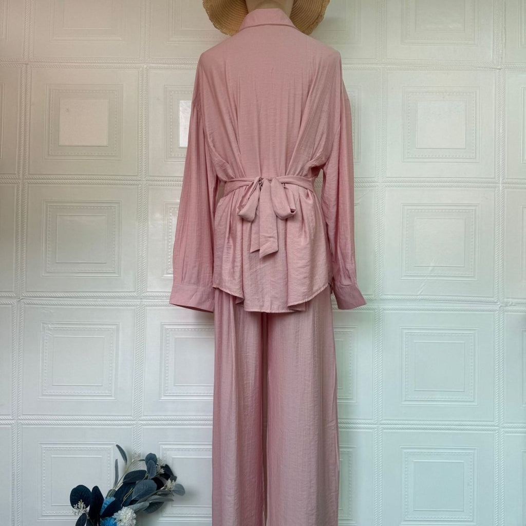 Peplum Shirt & Wide-Leg Trousers Co-ord Set(MS481)