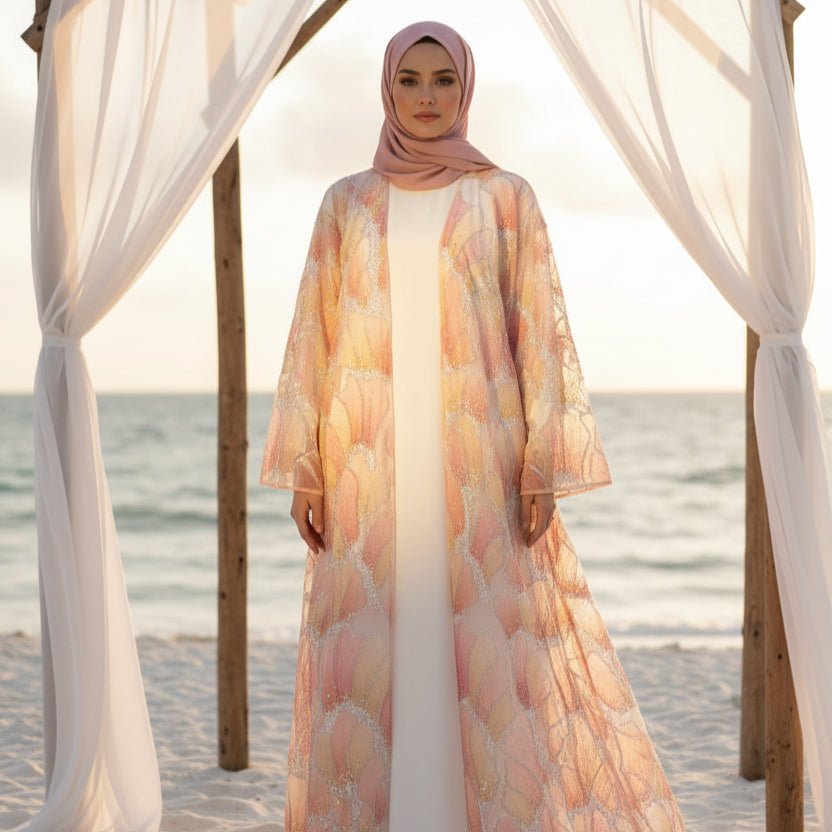 Petal Glow Hand-Embroidered Open Abaya — Secret Garden Series (MOA295)